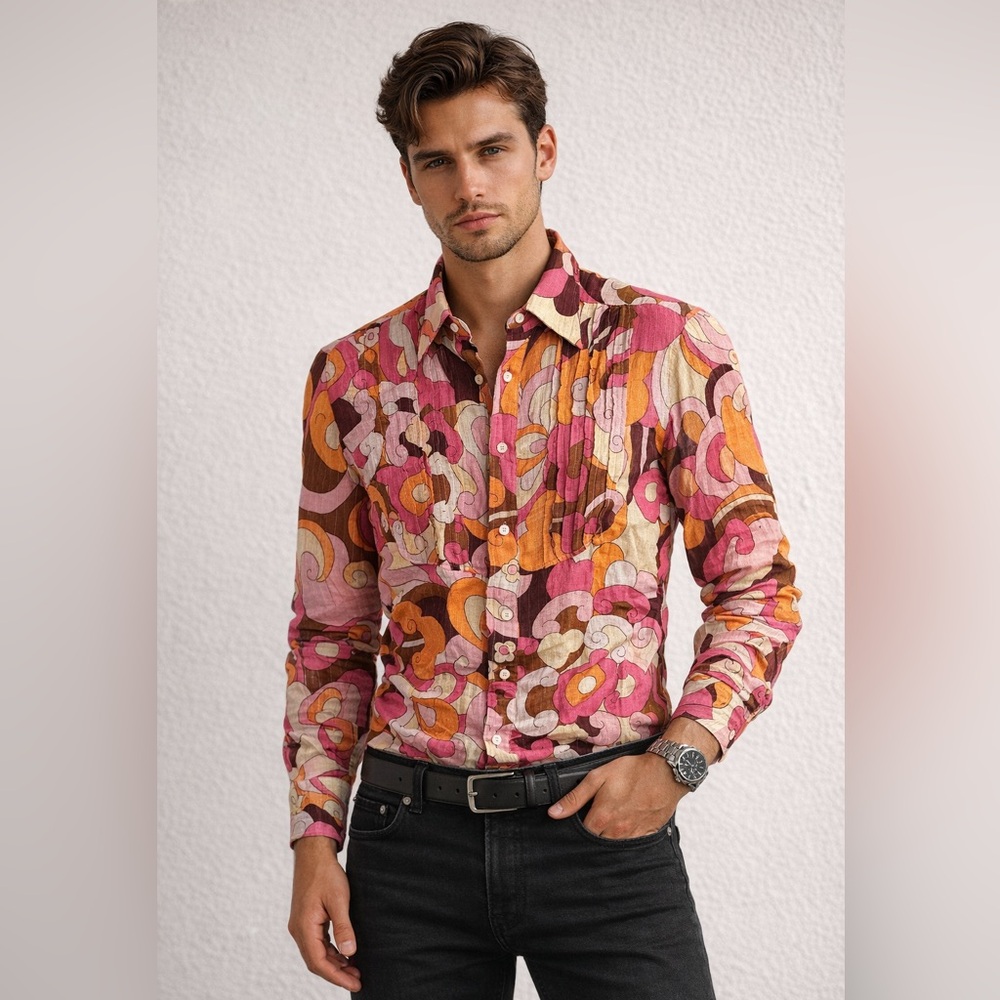 D&G Pink, Orange, tan and brown Patterned Shirt